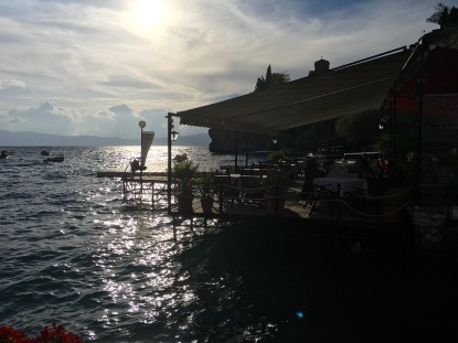 Watching the sun go down at a bar by Lake Ohrid - Real Food Adventure Macedonia and Montenegro