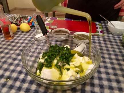 Just add oil ... making the tzatziki dip - Athens Cooking Lessons