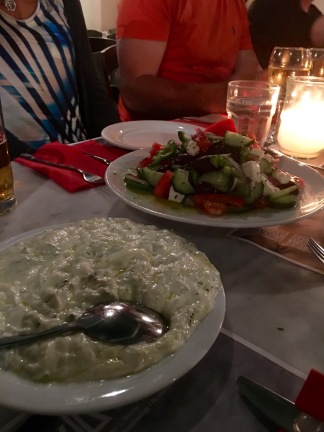Tzatziki dip and traditional Greek salad - Athens Cooking Lessons